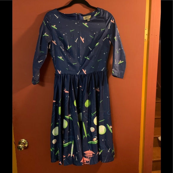 Space Dogs and Rockets Retro Dress - Picture 3 of 5